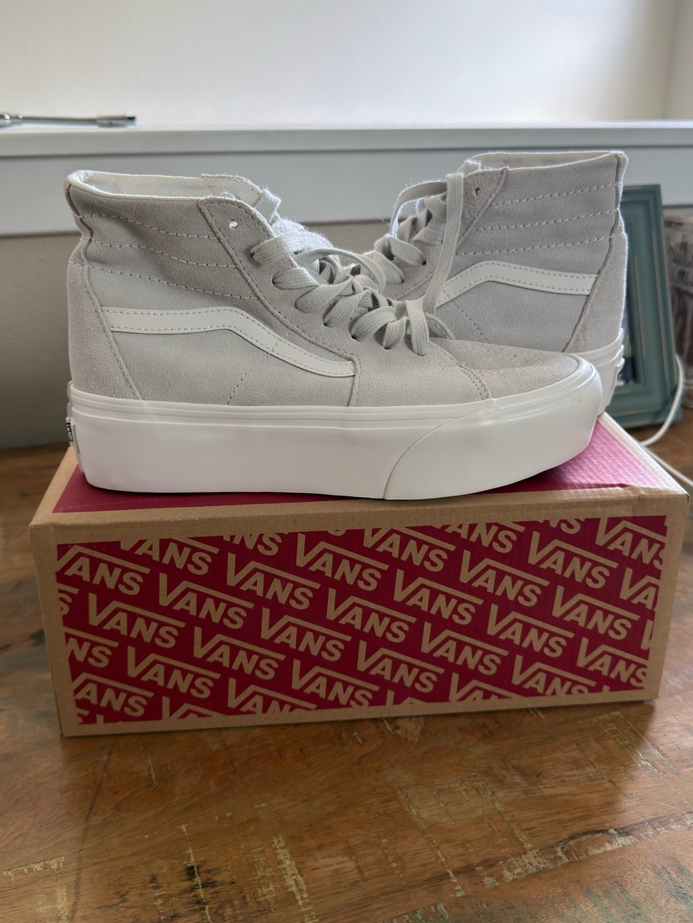 Vans Sk8-Hi Platform Sneakers in Light Gray and White